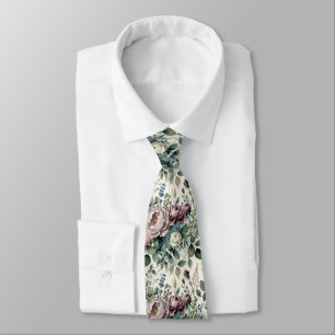 Corbata Peonías, Rosas y Nomeolvides Vintage Sin Costuras