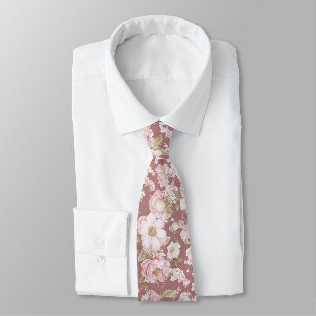 Corbata Peonías sonrosadas en rosa polvoriento (Atado)