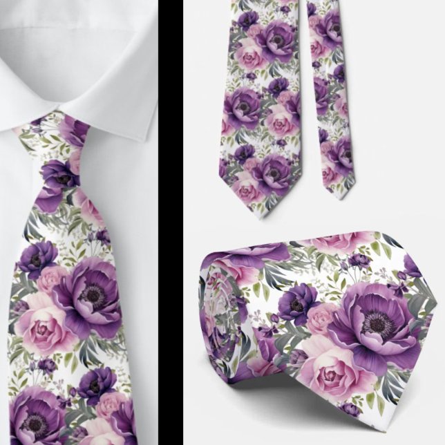 Corbata Peonías Violeta Púrpura Floral (Subido por el creador)