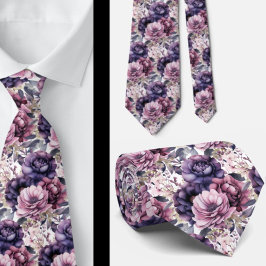 Corbata Peonías Violeta Púrpura Floral