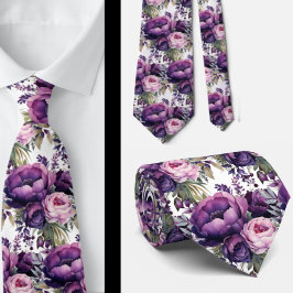 Corbata Peonías Violeta Púrpura Floral