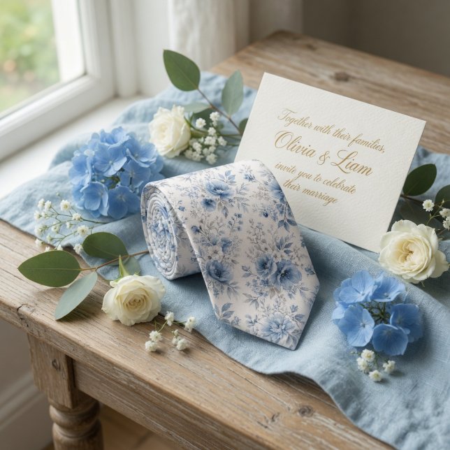Corbata Peonías y Flores Silvestres Acuarela Azul Polvorie (Subido por el creador)