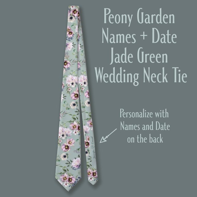 Corbata Peony Garden Names + Date Jade Green Boda (Subido por el creador)