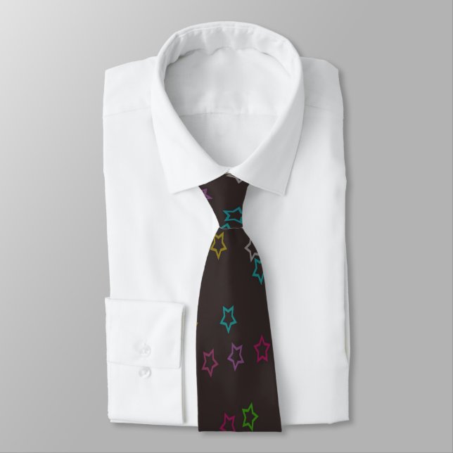 Corbata Pequeñas estrellas impresas en fondo negro (Atado)