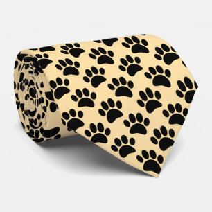 Corbata Pequeño estampado de huella de perro en negro y be