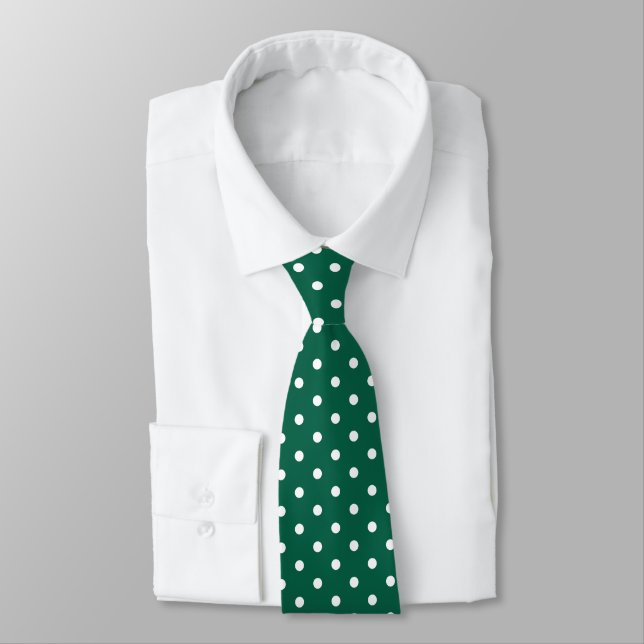 Corbata Pequeños puntos de polka verde esmeralda y blanco (Atado)