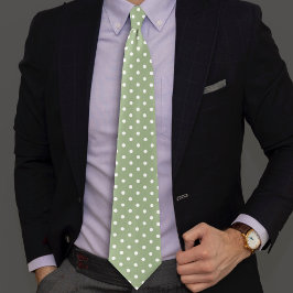 Corbata Pequeños puntos de polka verde sabio y blanco