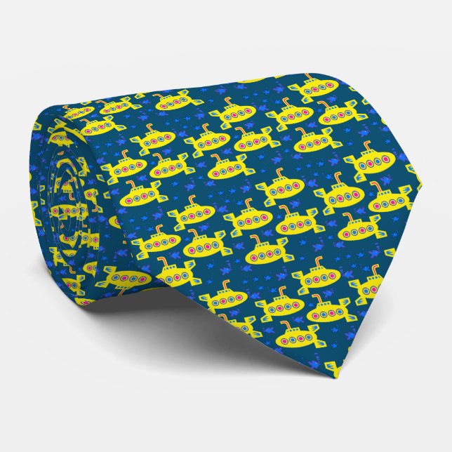 Corbata Pequeños submarinos amarillos juguetones Mar Azul  (Enrollado)