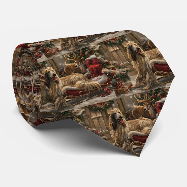 Corbata Perro afgano navideño festivo (Enrollado)