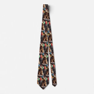 Corbata Perro Airedale con pastel y globos