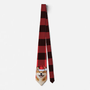 Corbata Perro Akita de vacaciones Plaid Búfalo Rojo Navida