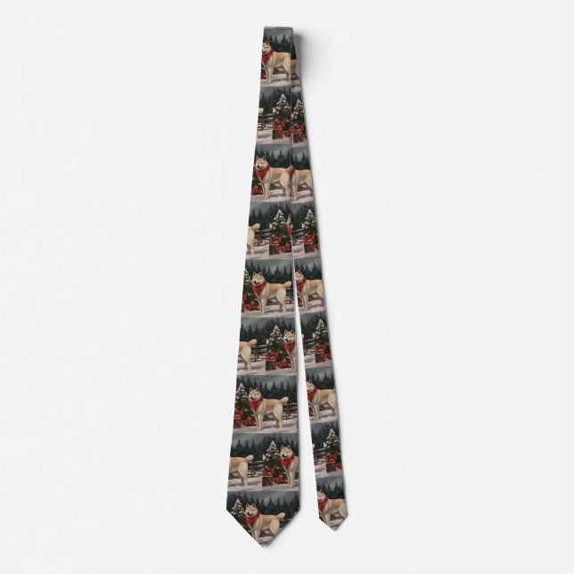 Corbata Perro Akita en Navidad con Nieve (Anverso)