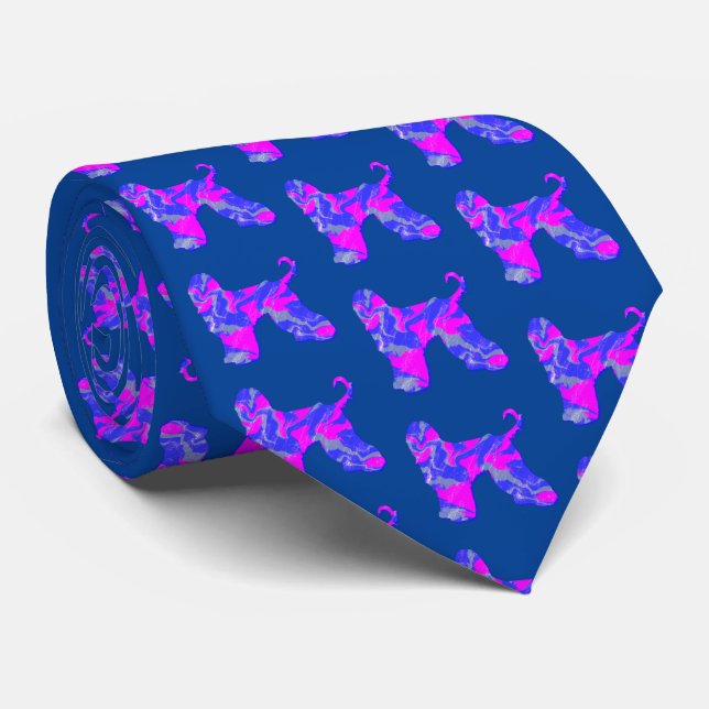 Corbata Perro anillado rosa y azul oscuro de cuello azul (Enrollado)