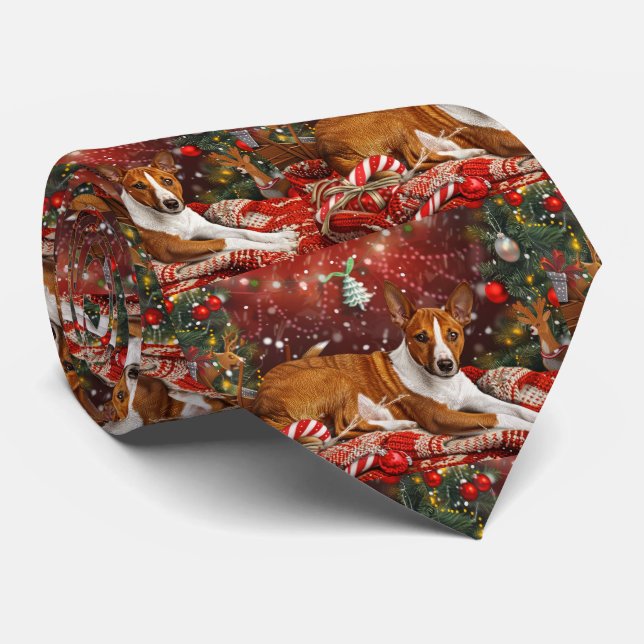 Corbata Perro Basenji Navidad Festiva (Enrollado)
