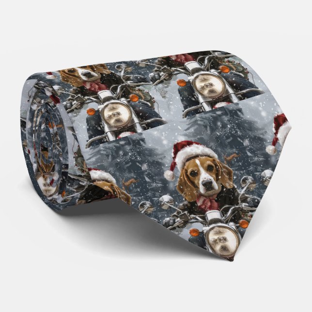 Corbata Perro Beagle Montando Motocicleta Navidad (Enrollado)