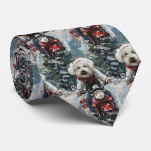 Corbata Perro Bichon Frise montando motocicleta Navidad