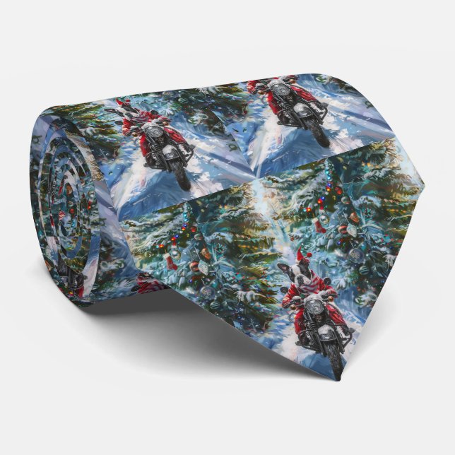 Corbata Perro Boston Terrier montando motocicleta Navidad (Enrollado)
