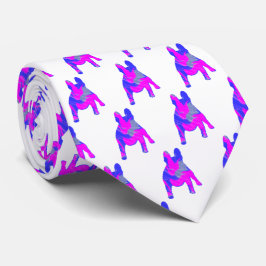 Corbata Perro Bulldog francés lindo Silueta azul rosa blan