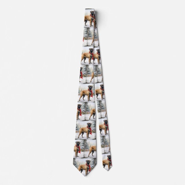 Corbata Perro Bullmastiff en Navidad con nieve (Anverso)