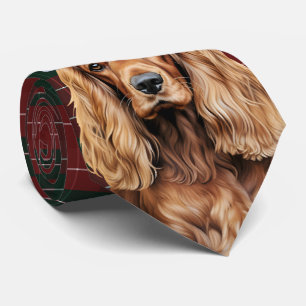 Corbata Perro Cocker Spaniel festivo con cuadros navideños