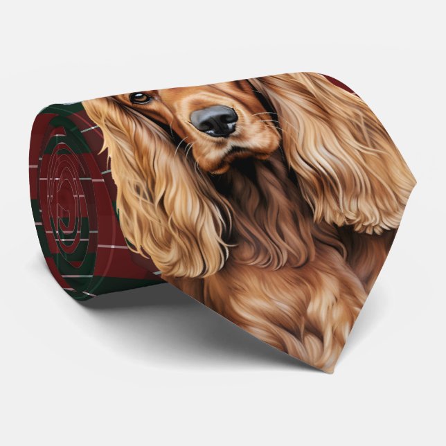Corbata Perro Cocker Spaniel festivo con cuadros navideños (Enrollado)