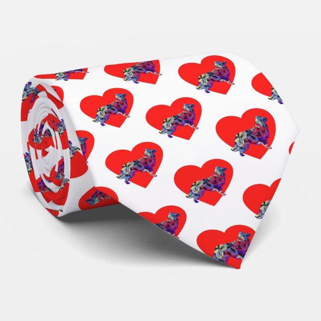 Corbata Perro collie fronterizo rojo día de San Valentín b (Enrollado)