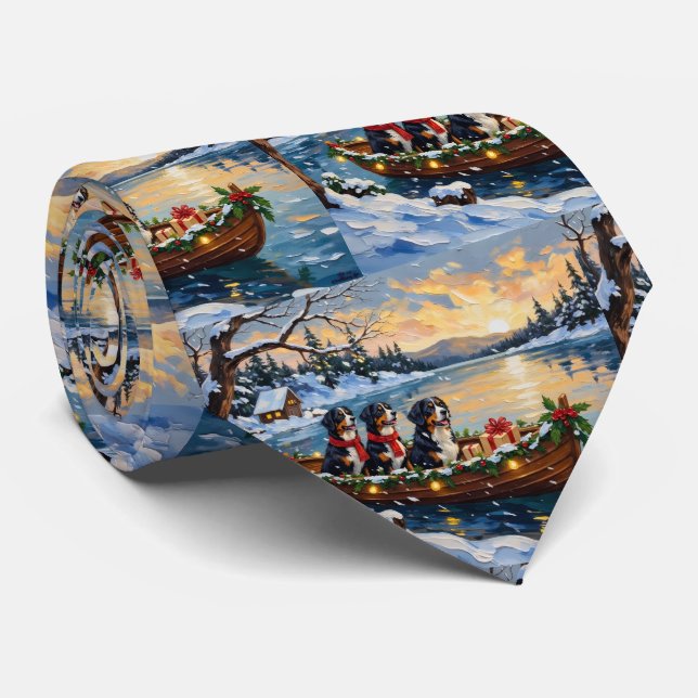 Corbata Perro de montaña bernés Navidad Barco Fiesta (Enrollado)