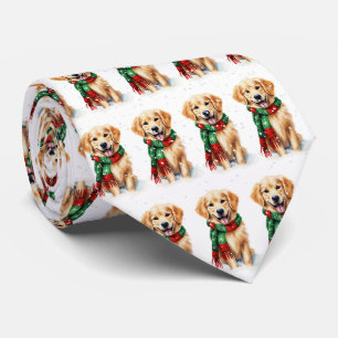 Corbata Perro de Navidad Retriever Dorado en Copos de Niev