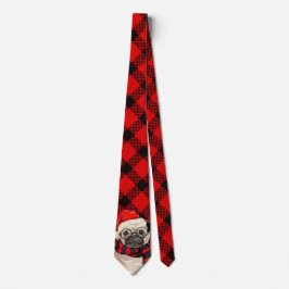 Corbata Perro de pug con Navidades de vacaciones rojos y r