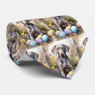 Corbata Perro de Weimaraner con festividad de huevos de Pa