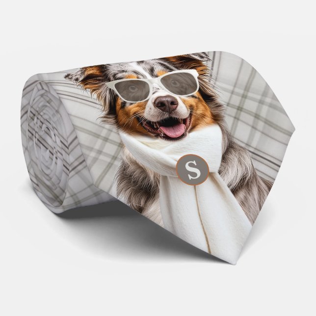 Corbata Perro elegante Australian Shepherd y monograma a c (Enrollado)