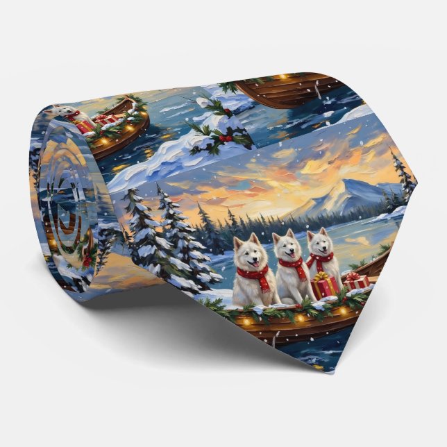 Corbata Perro esquimal americano blanco Navidad Barco Fies (Enrollado)