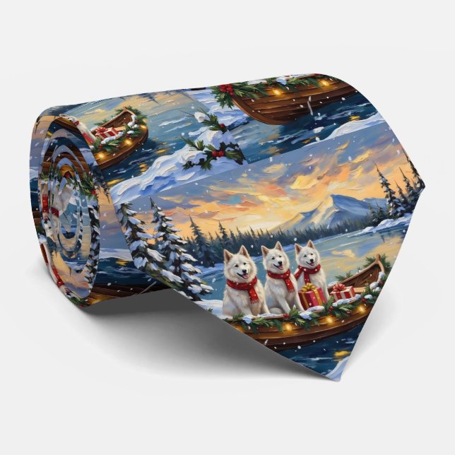 Corbata Perro esquimal americano blanco Navidad Barco Fies (Enrollado)