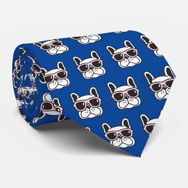 Corbata Perro francés Bulldog francés Día del Padre Azul (Enrollado)