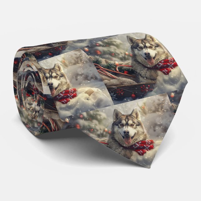 Corbata Perro Husky Siberiano Festivo de Navidad (Enrollado)