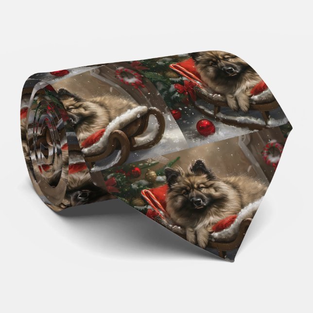 Corbata perro keeshond Navidad festiva (Enrollado)