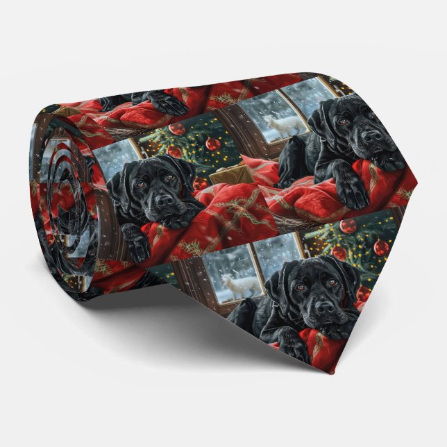 Corbata Perro Labrador Negro Navidad Festiva (Enrollado)
