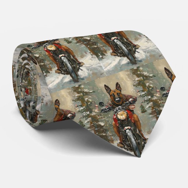 Corbata Perro Malinoi Belga Montando Motocicleta Navidad (Enrollado)