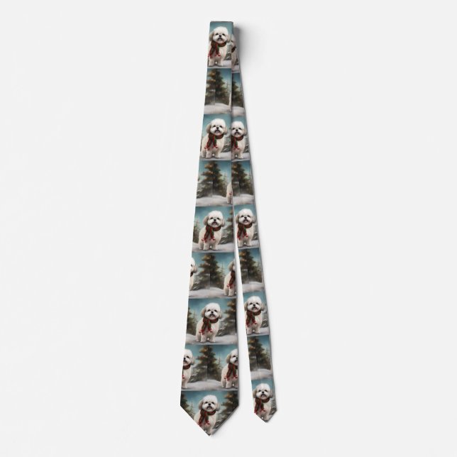 Corbata Perro Malti Tzu en Navidad con Nieve (Anverso)