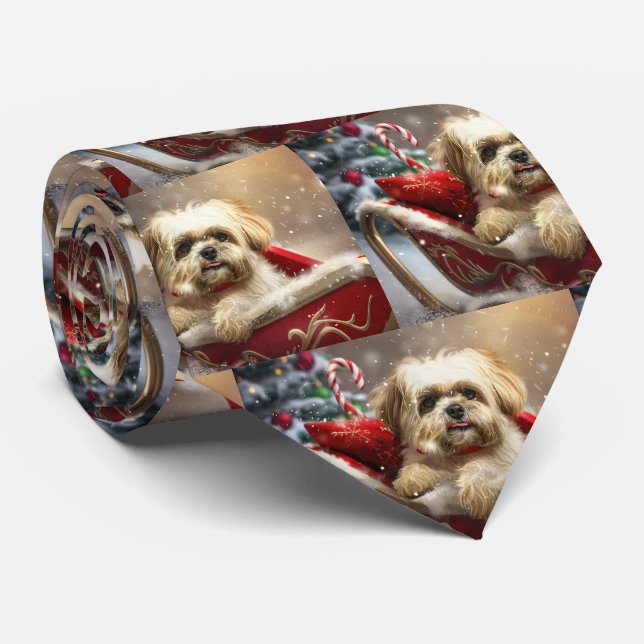 Corbata Perro Malti Tzu Navidad Festiva (Enrollado)