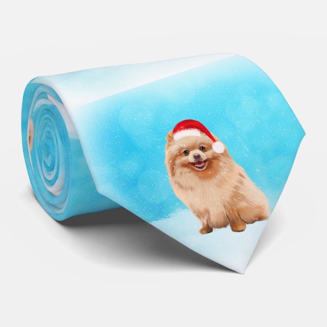 Corbata Perro panomerano en Navidades de nieve (Enrollado)