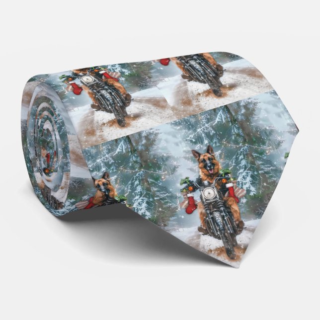 Corbata Perro pastor alemán montando motocicleta Navidad (Enrollado)
