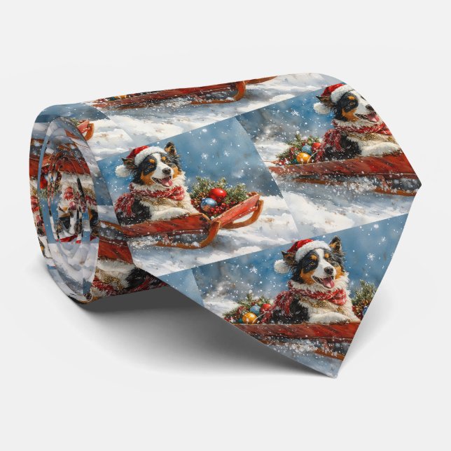 Corbata Perro Pastor Australiano en Trineo Navidad (Enrollado)