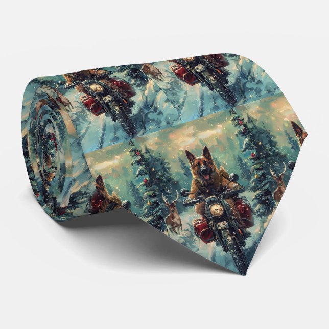 Corbata Perro pastor belga montando motocicleta Navidad (Enrollado)