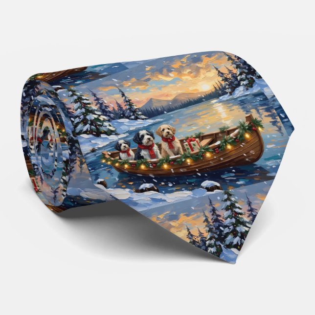 Corbata Perro Pastor Inglés Antiguo Navidad Barco Fiesta (Enrollado)