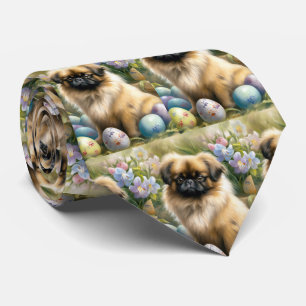Corbata Perro Pequinés con Fiesta de Huevos de Pascua