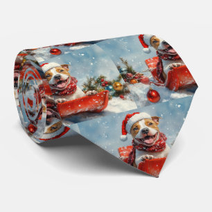 Corbata Perro Pitbull en Trineo Deja que Nieve Navidad