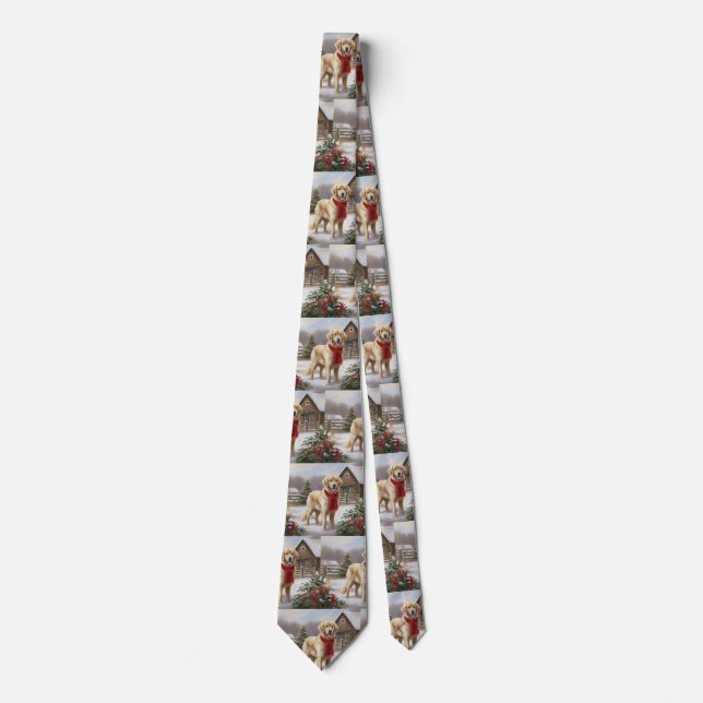 Corbata Perro Retriever Dorado en Navidad de Nieve  (Anverso)