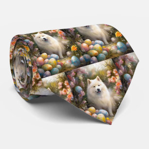 Corbata Perro Samoyedo con huevos de Pascua Fiesta