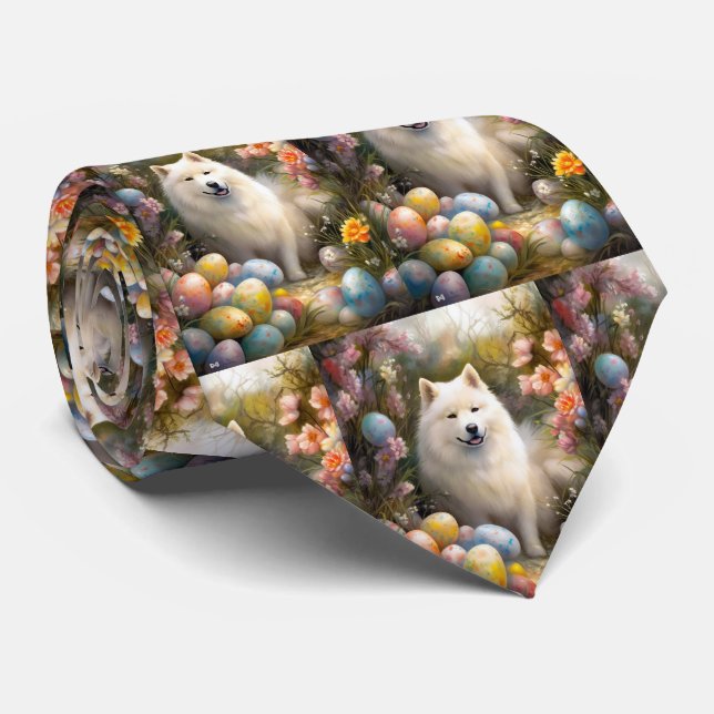 Corbata Perro Samoyedo con huevos de Pascua Fiesta (Enrollado)